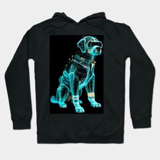 a dog wearing a hologram Hoodie